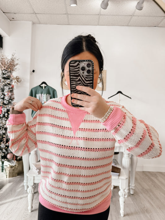Loose Fit Striped Knit Pullover Sweater