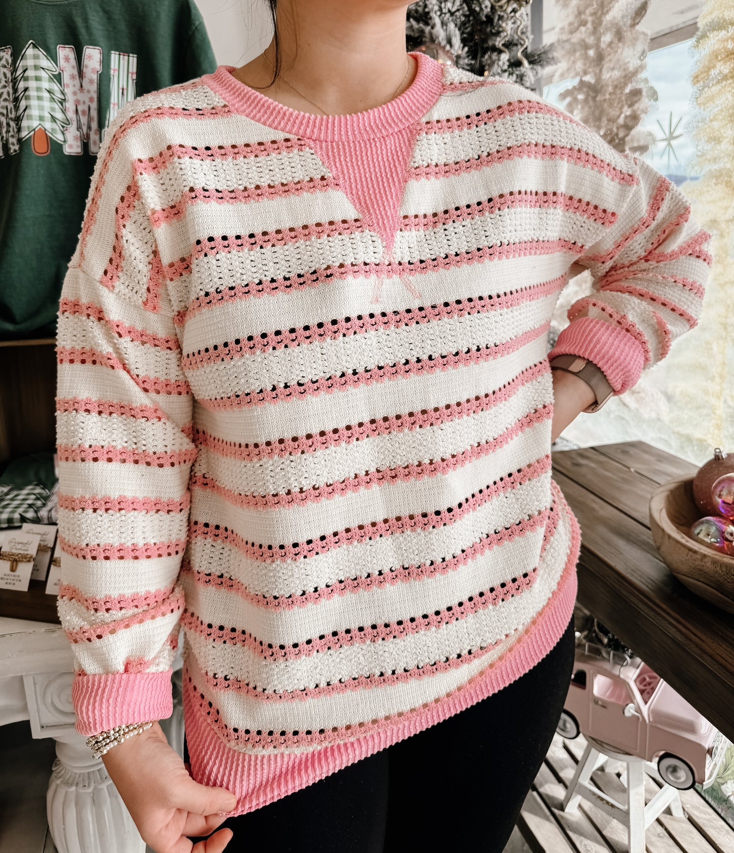Loose Fit Striped Knit Pullover Sweater