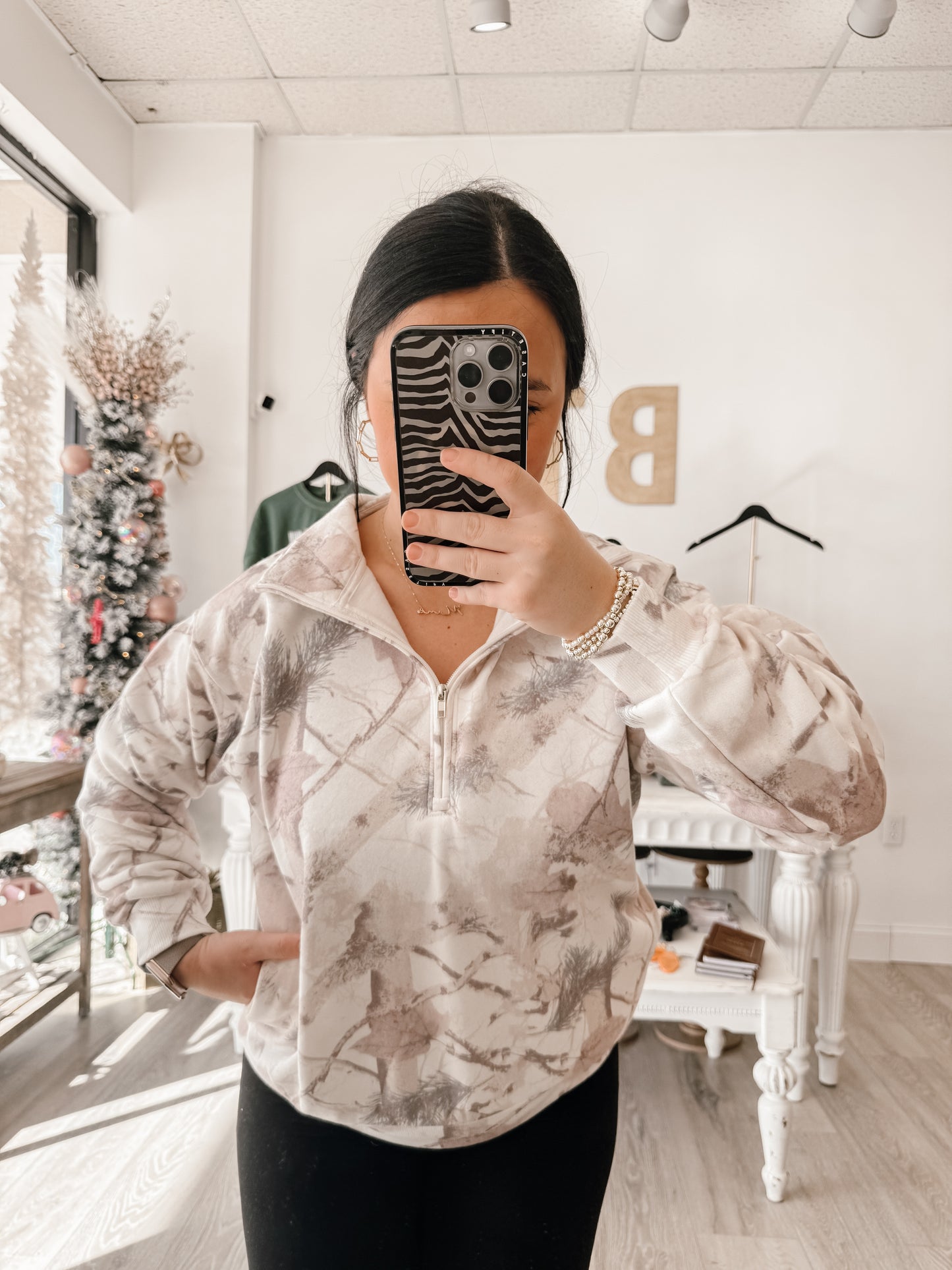 Fleece Camo Half Zip Up With Mock Neck Collar