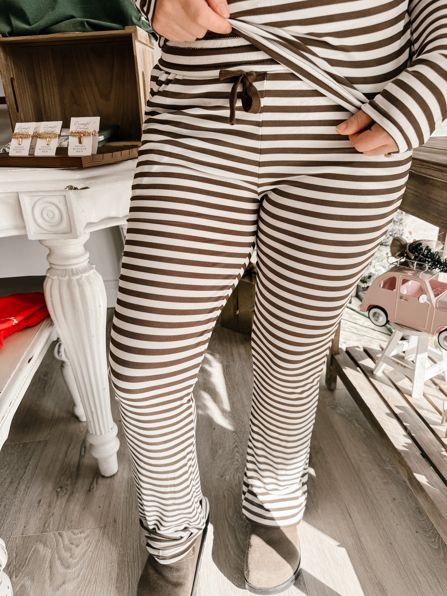 Soft Modal Striped Pants With Drawstring (2 colors)