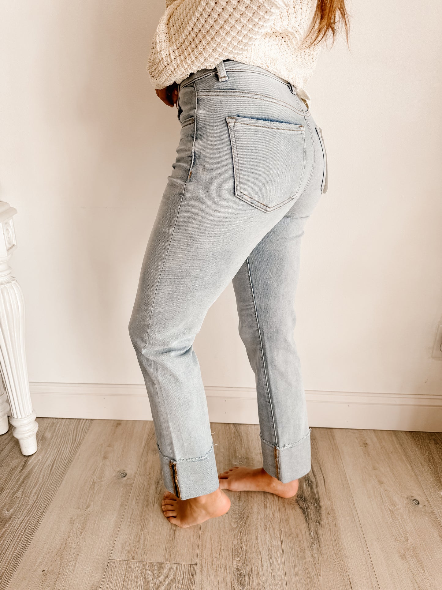 High Rise Straight Cuffed Relaxed Jeans