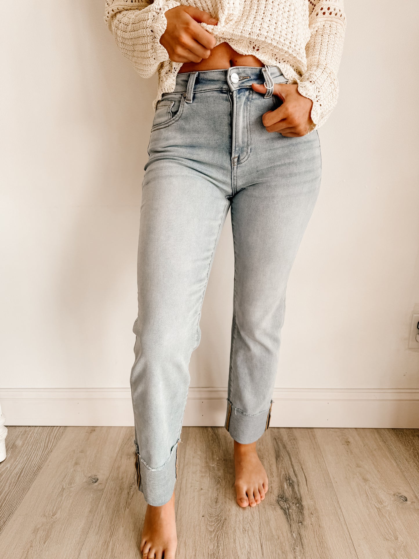 High Rise Straight Cuffed Relaxed Jeans