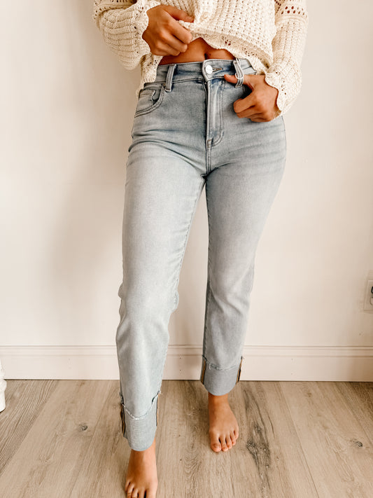 High Rise Straight Cuffed Relaxed Jeans