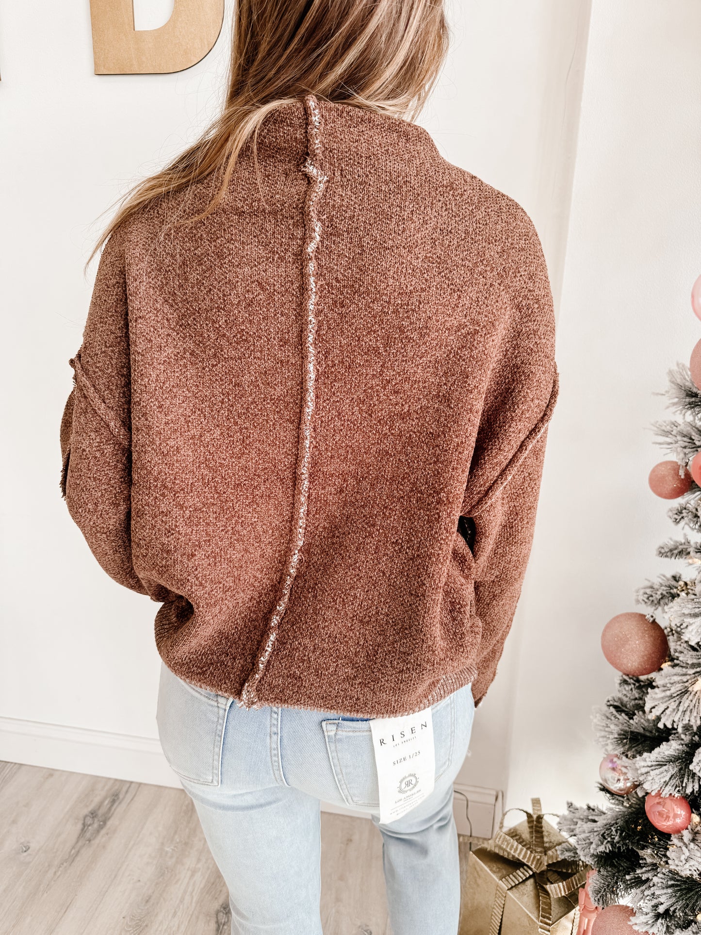 Oversized Mock Neck Raw Seam Chenille Sweater (3 COLORS)