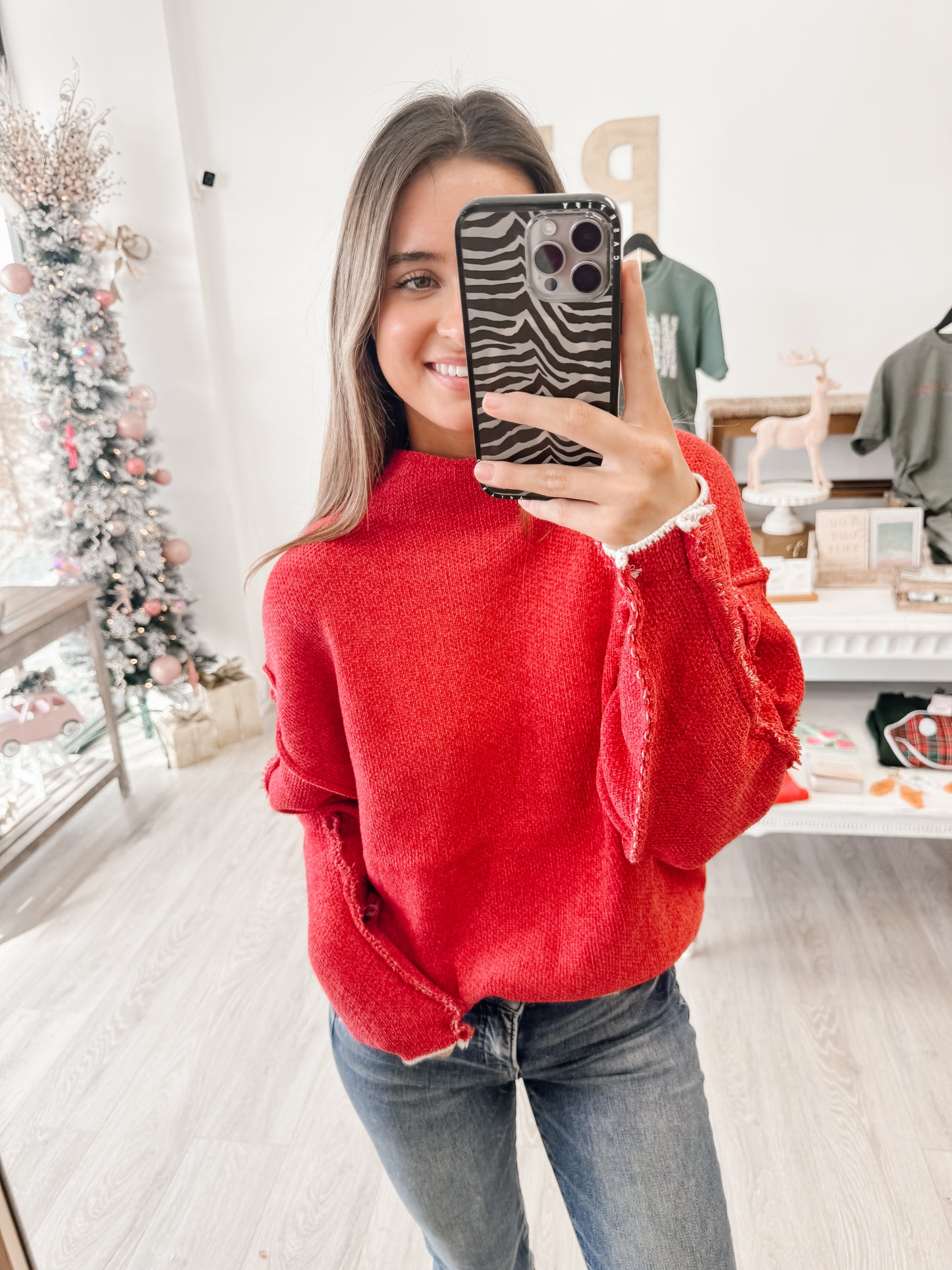 Oversized Mock Neck Raw Seam Chenille Sweater (3 COLORS)