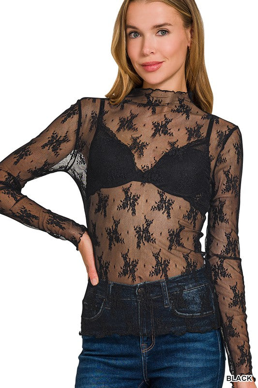 Lace See-through Layering Top (8 Colors)