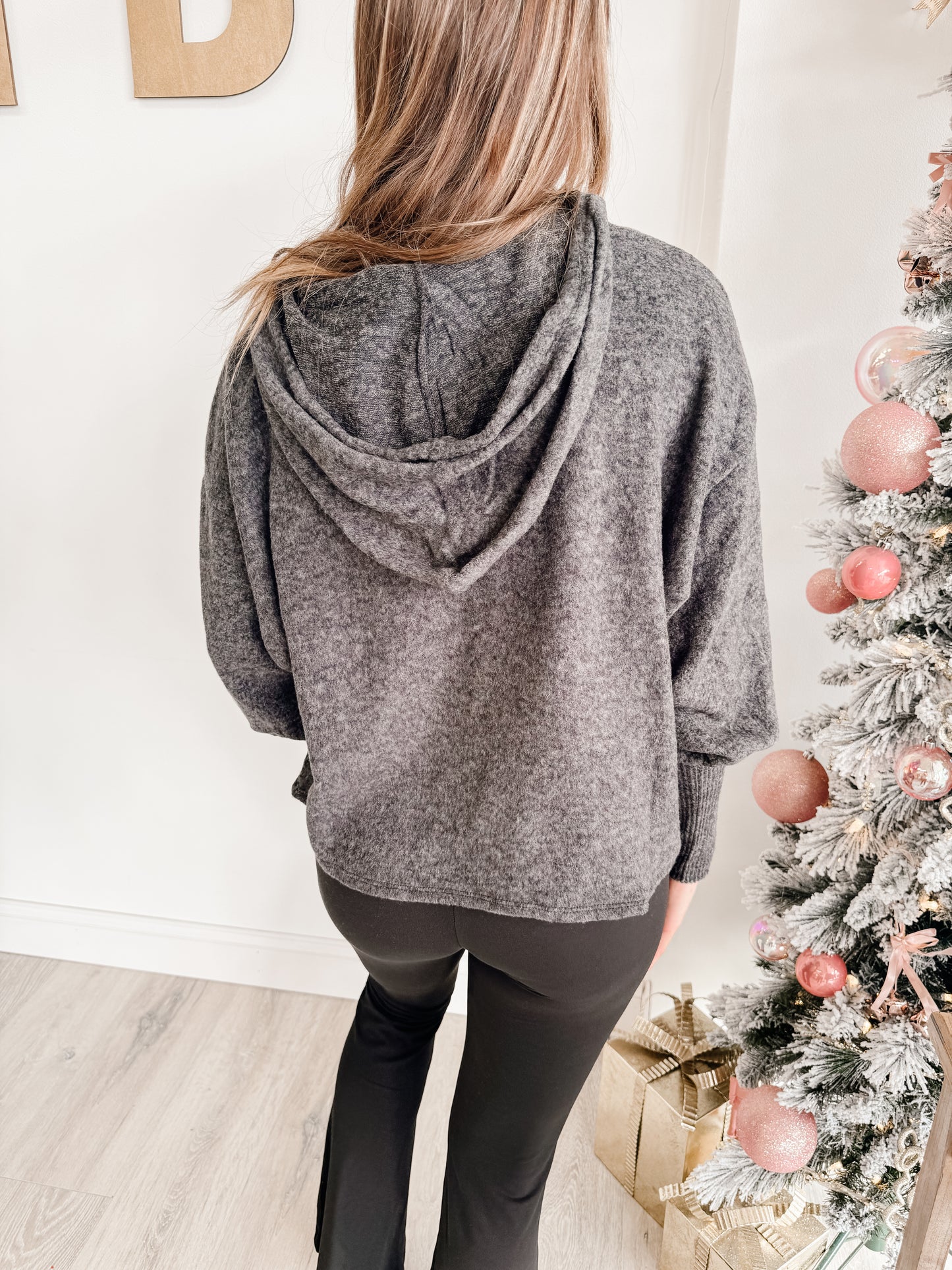 Soft Brushed Hacci Cropped Balloon Sleeve Hoodie