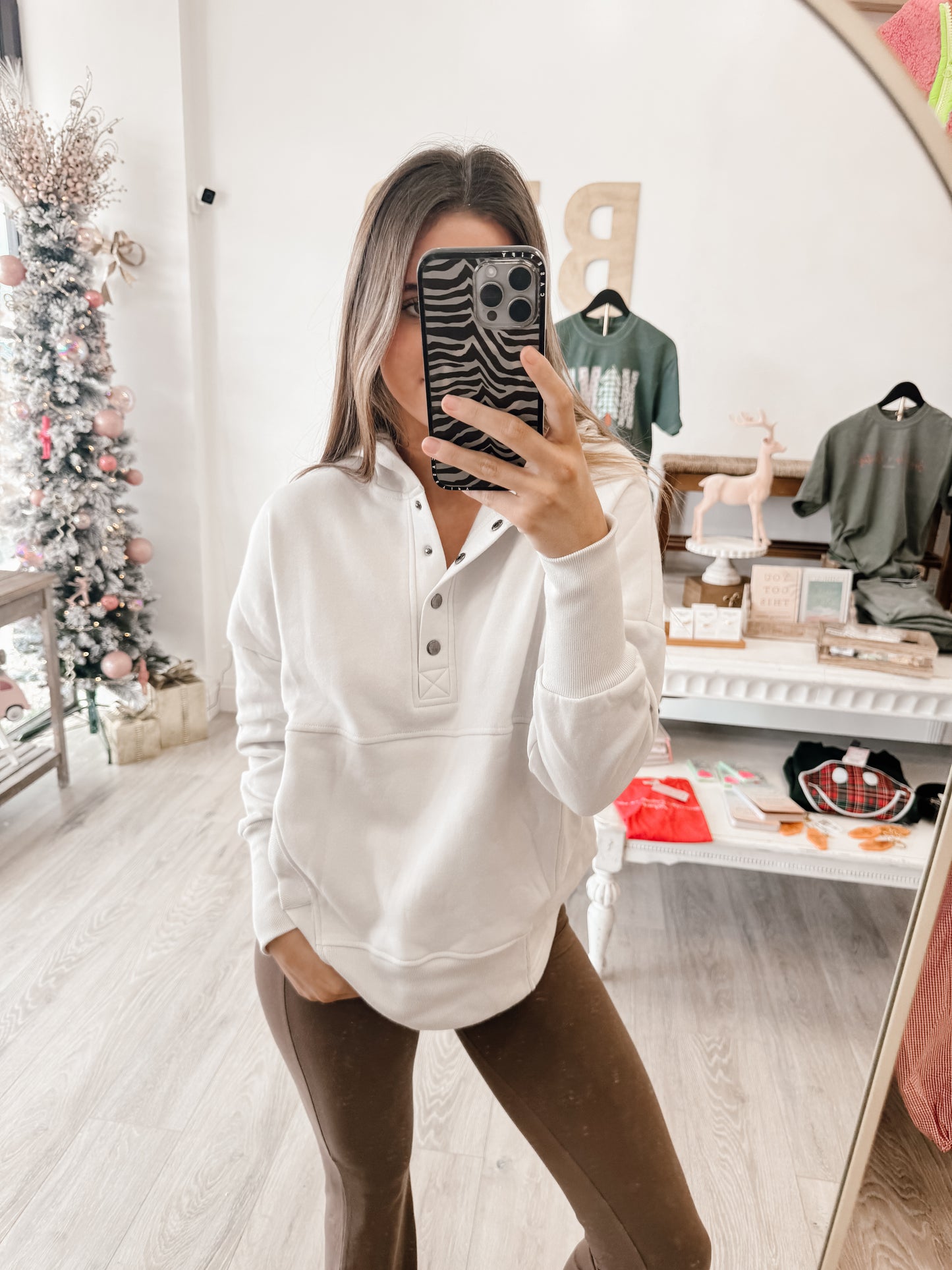 Fleece Half Snap Button Hooded Sweatshirts