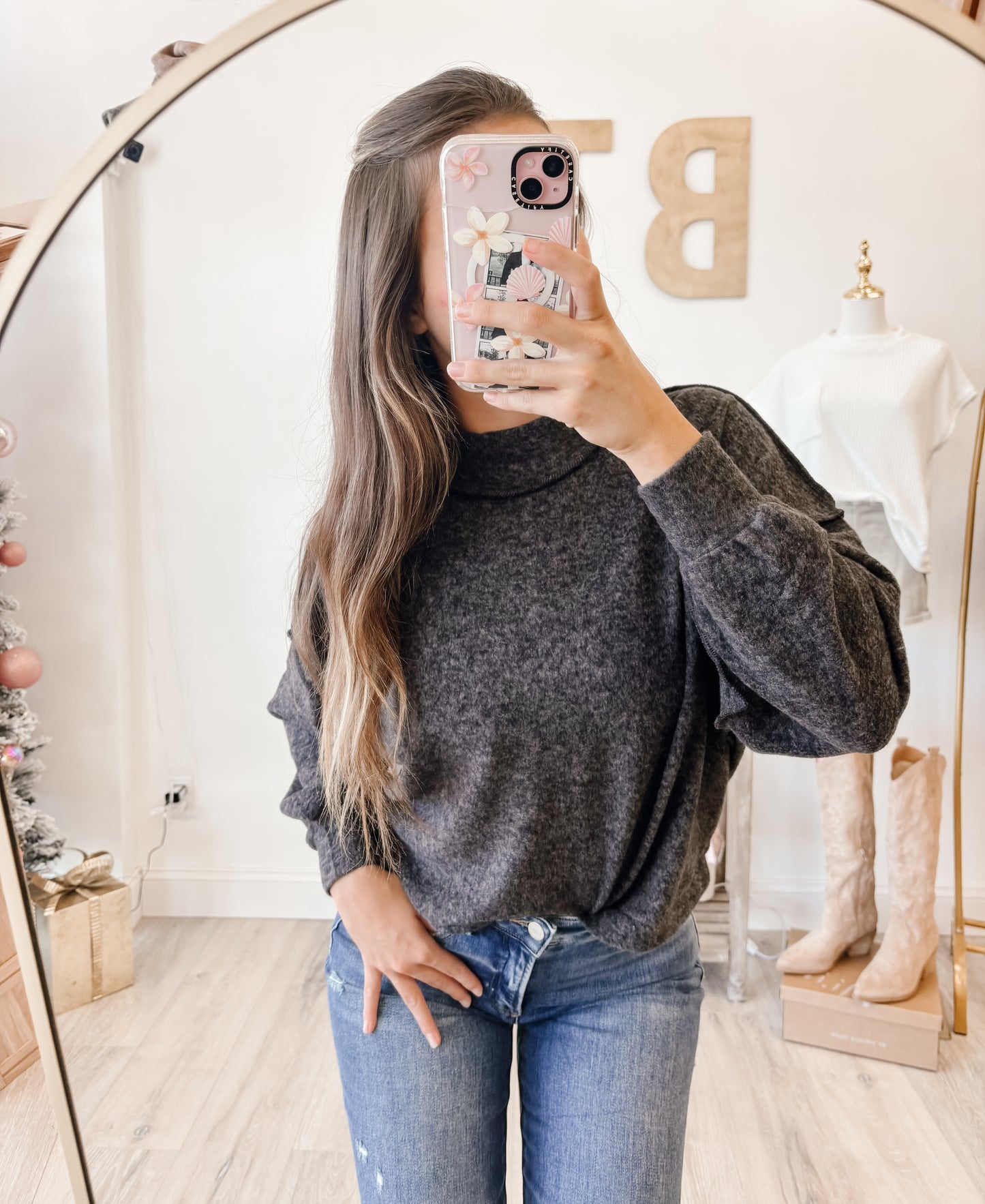 Brushed Melange Mockneck Hacci Sweater