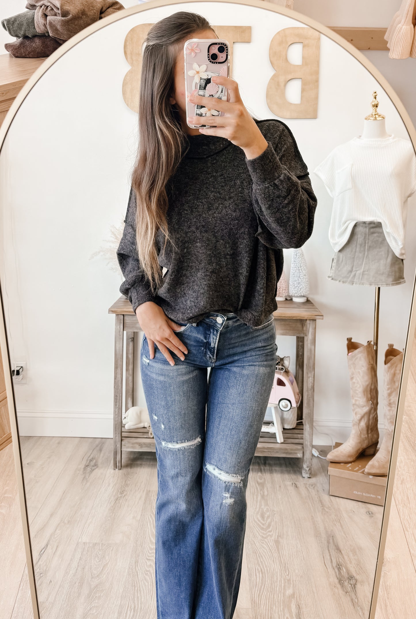 Brushed Melange Mockneck Hacci Sweater