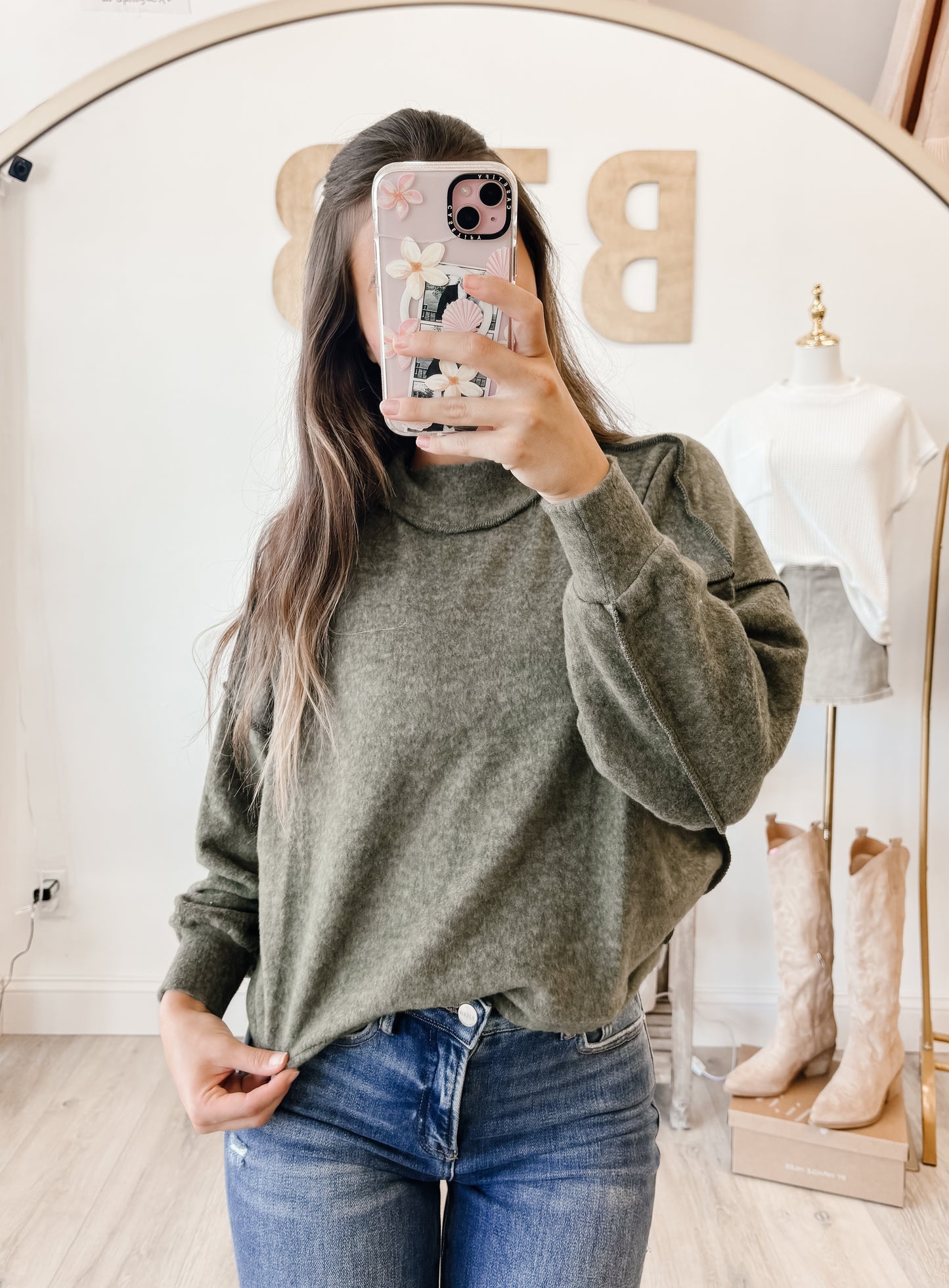 Brushed Melange Mockneck Hacci Sweater