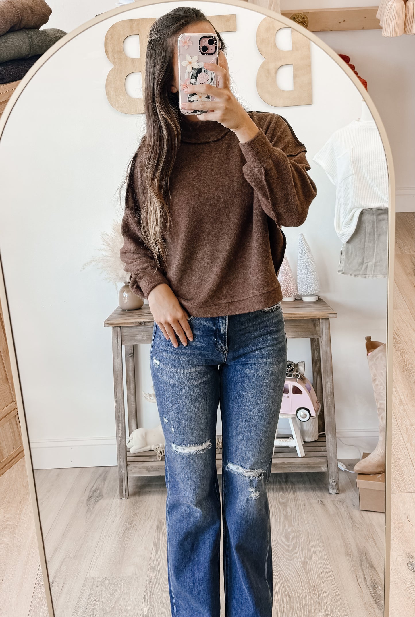Brushed Melange Mockneck Hacci Sweater