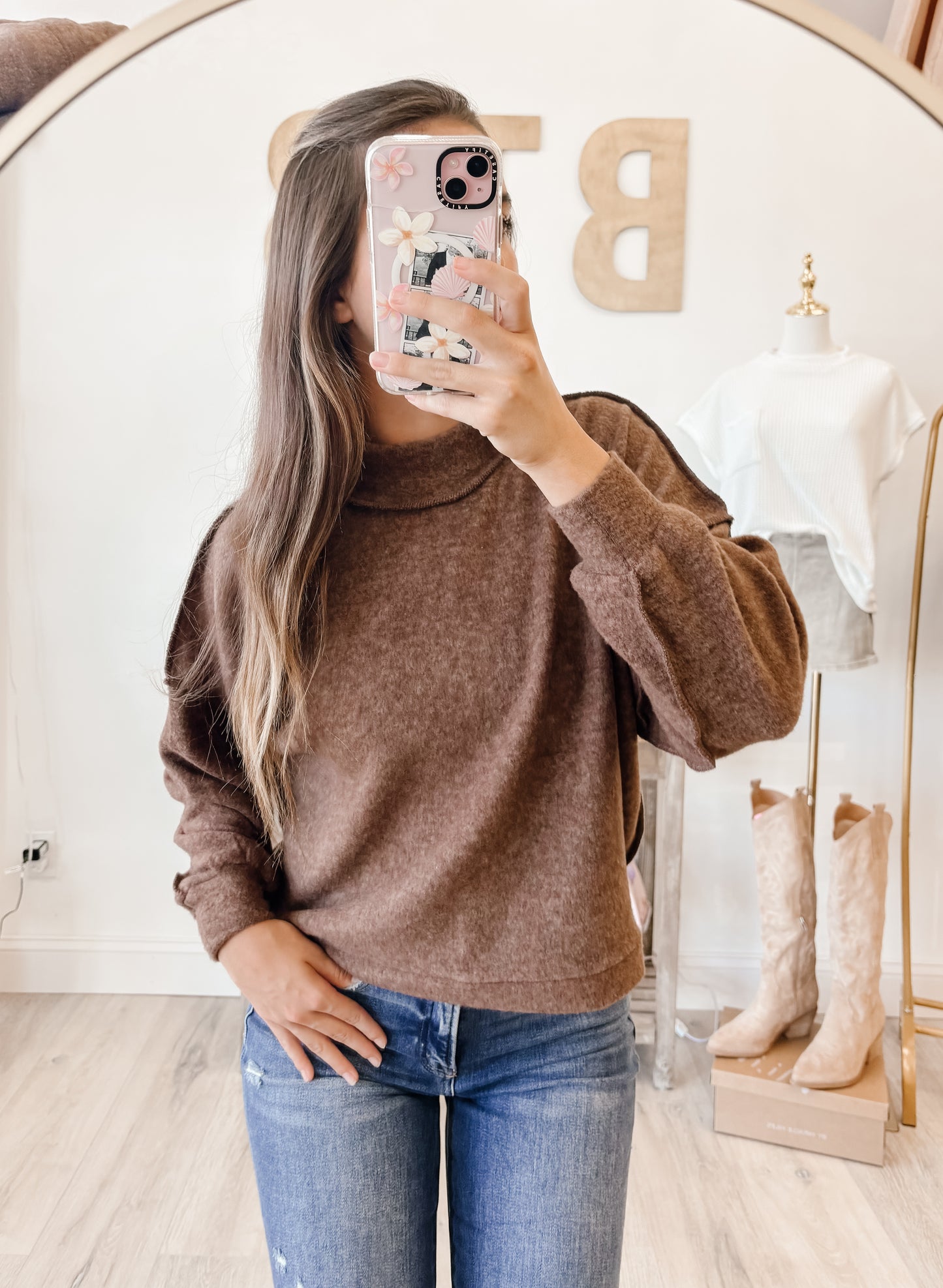 Brushed Melange Mockneck Hacci Sweater