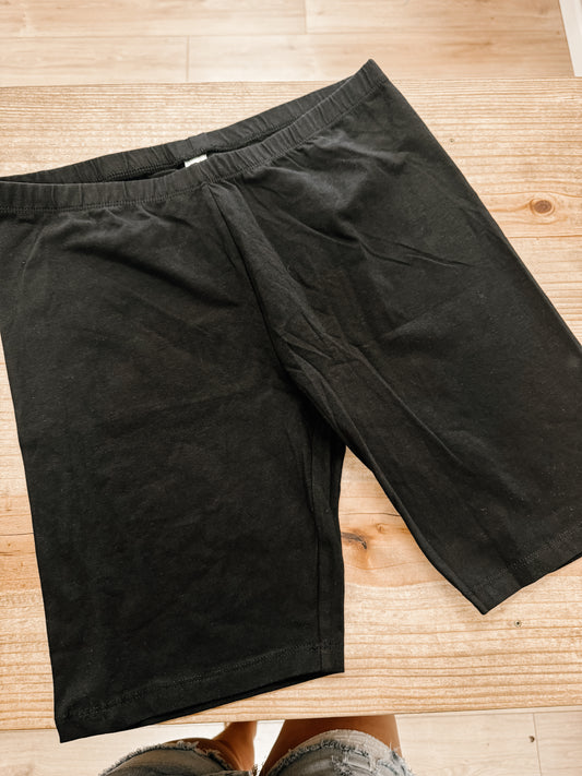 Black Cotton Biker Shorts