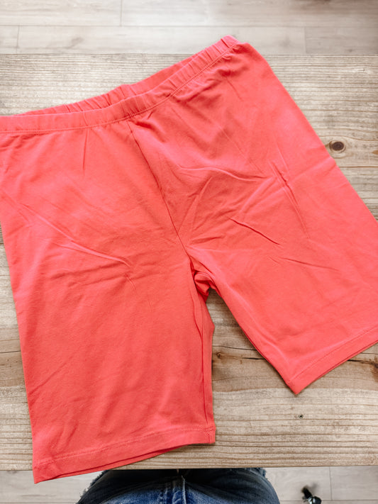 Coral Cotton Biker Shorts