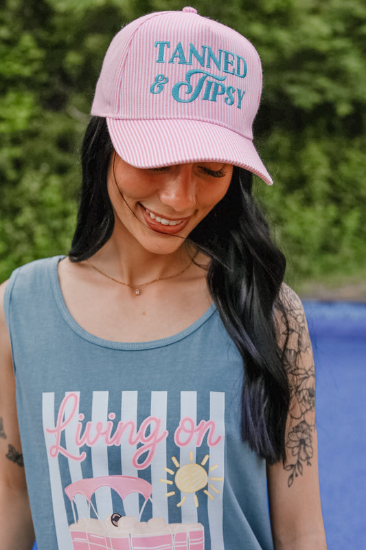 Tanned & Tipsy Stripe Trucker Hat