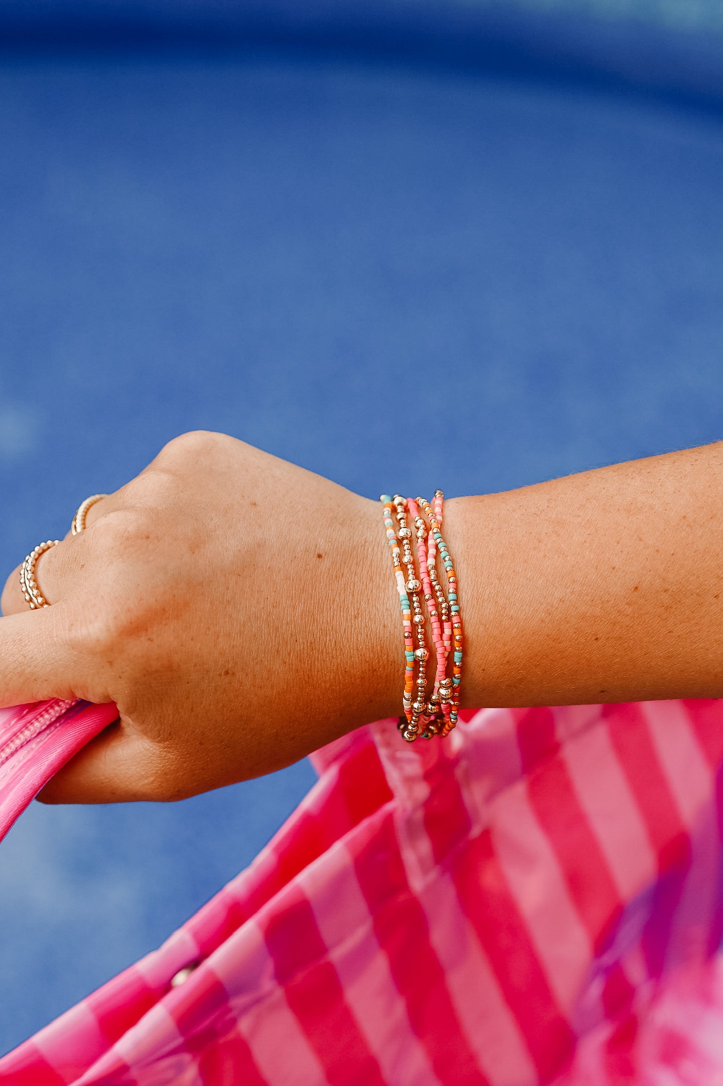 Multi Layer Natural Stone Ball Chain Link Bracelet
