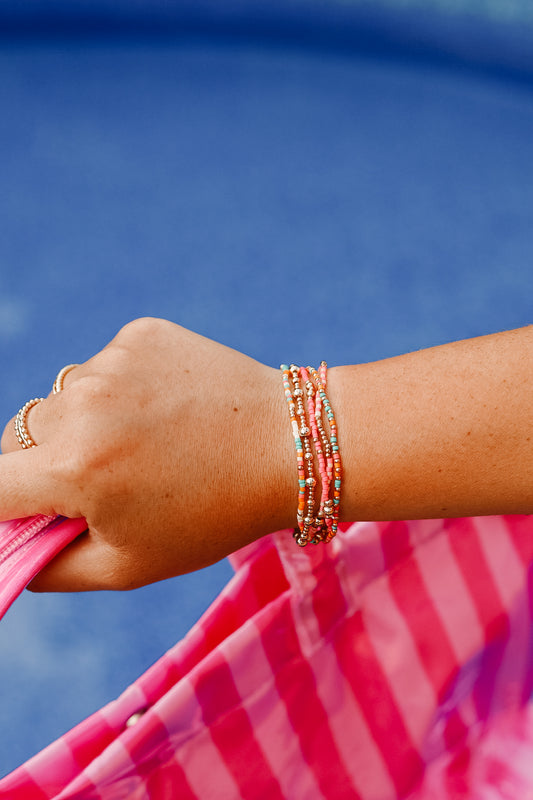 Multi Layer Natural Stone Ball Chain Link Bracelet