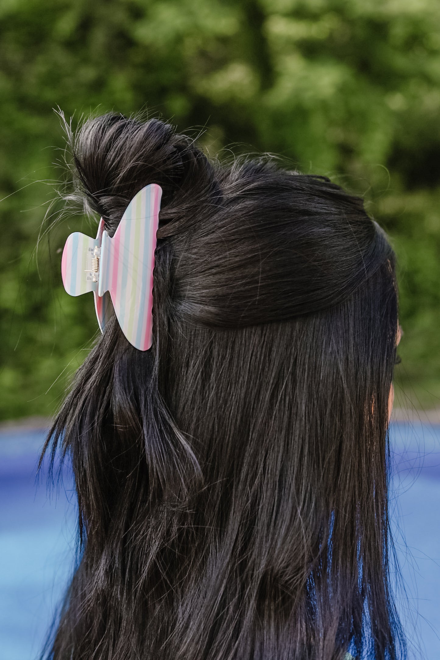 Multi Color Striped Oval Hair Clip