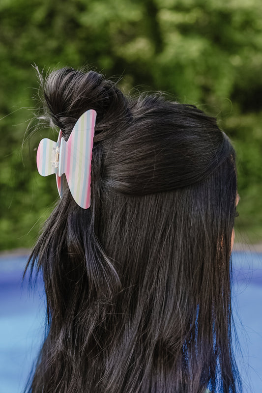 Multi Color Striped Oval Hair Clip