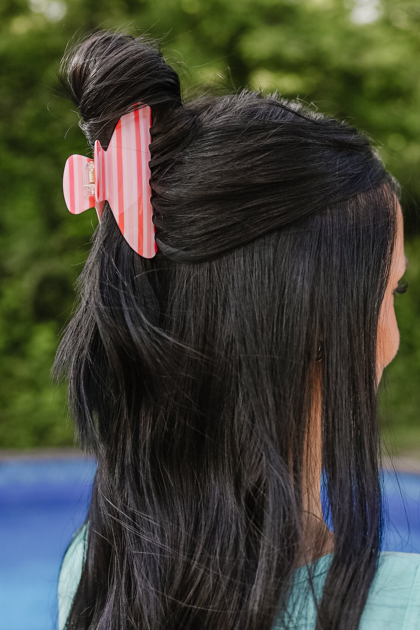 Red Striped Oval Hair Clip
