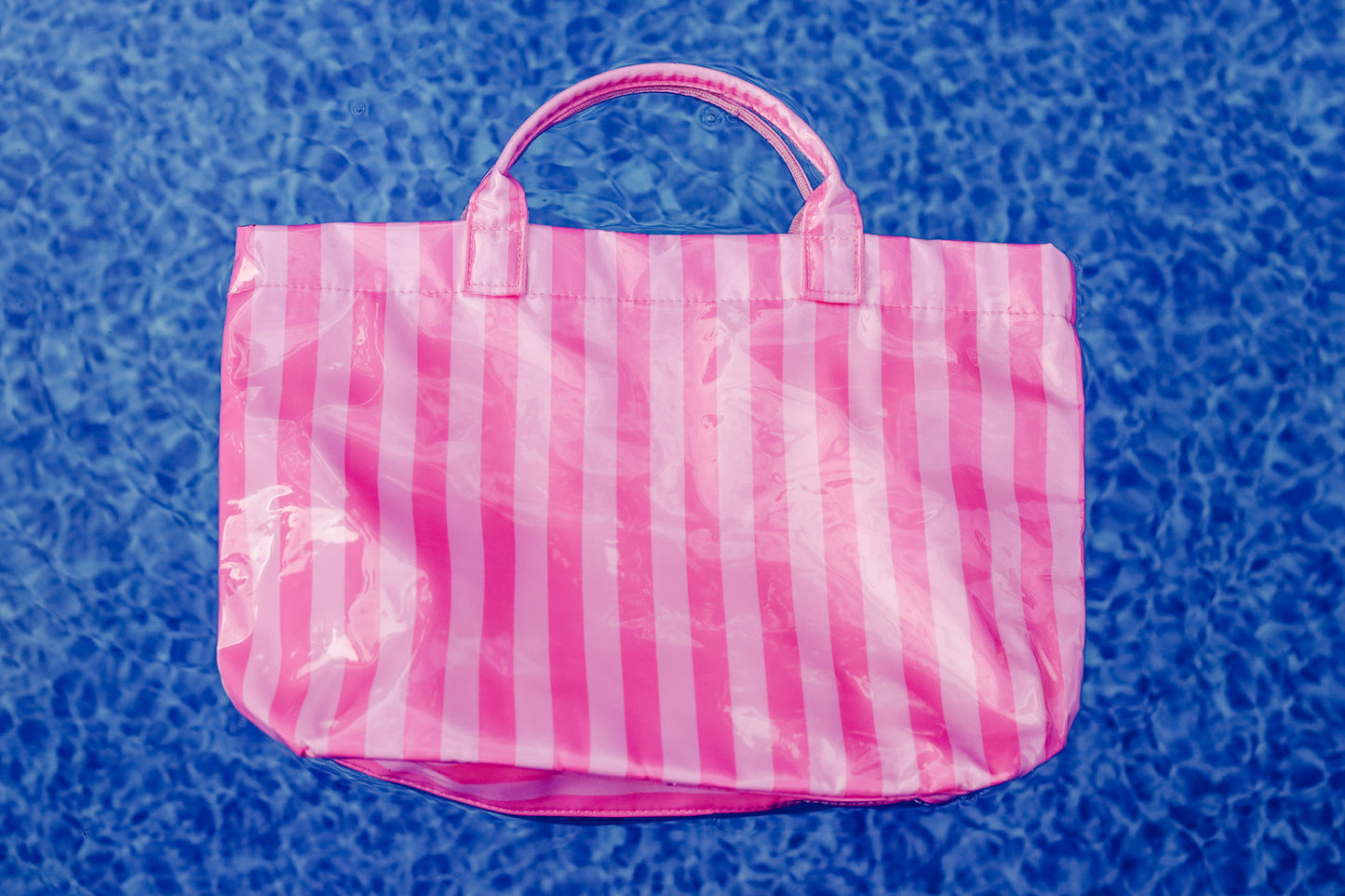 Pink Striped Vinyl Tote Bag