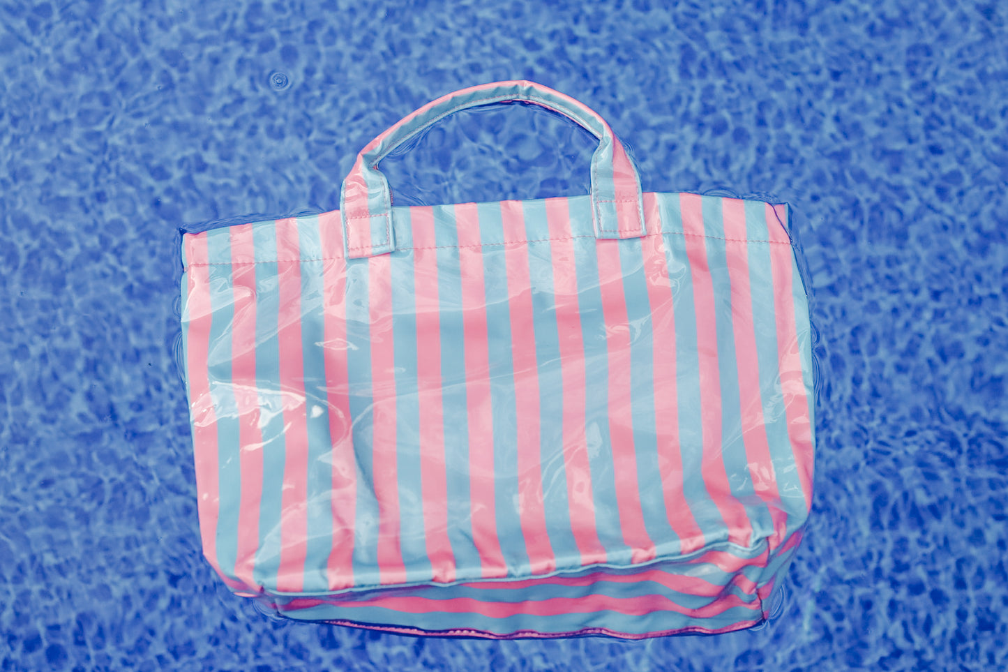 Blue Pink Striped Vinyl Tote Bag