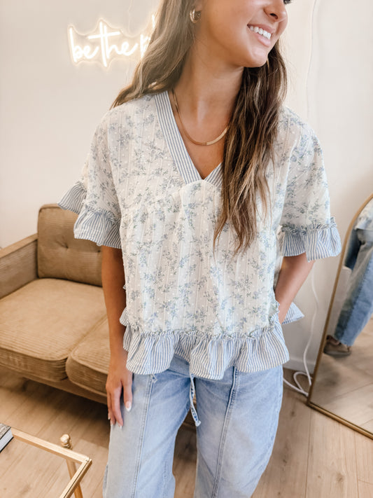 Floral Printed Ruffle Hem Blouse Top ( 2 colors )