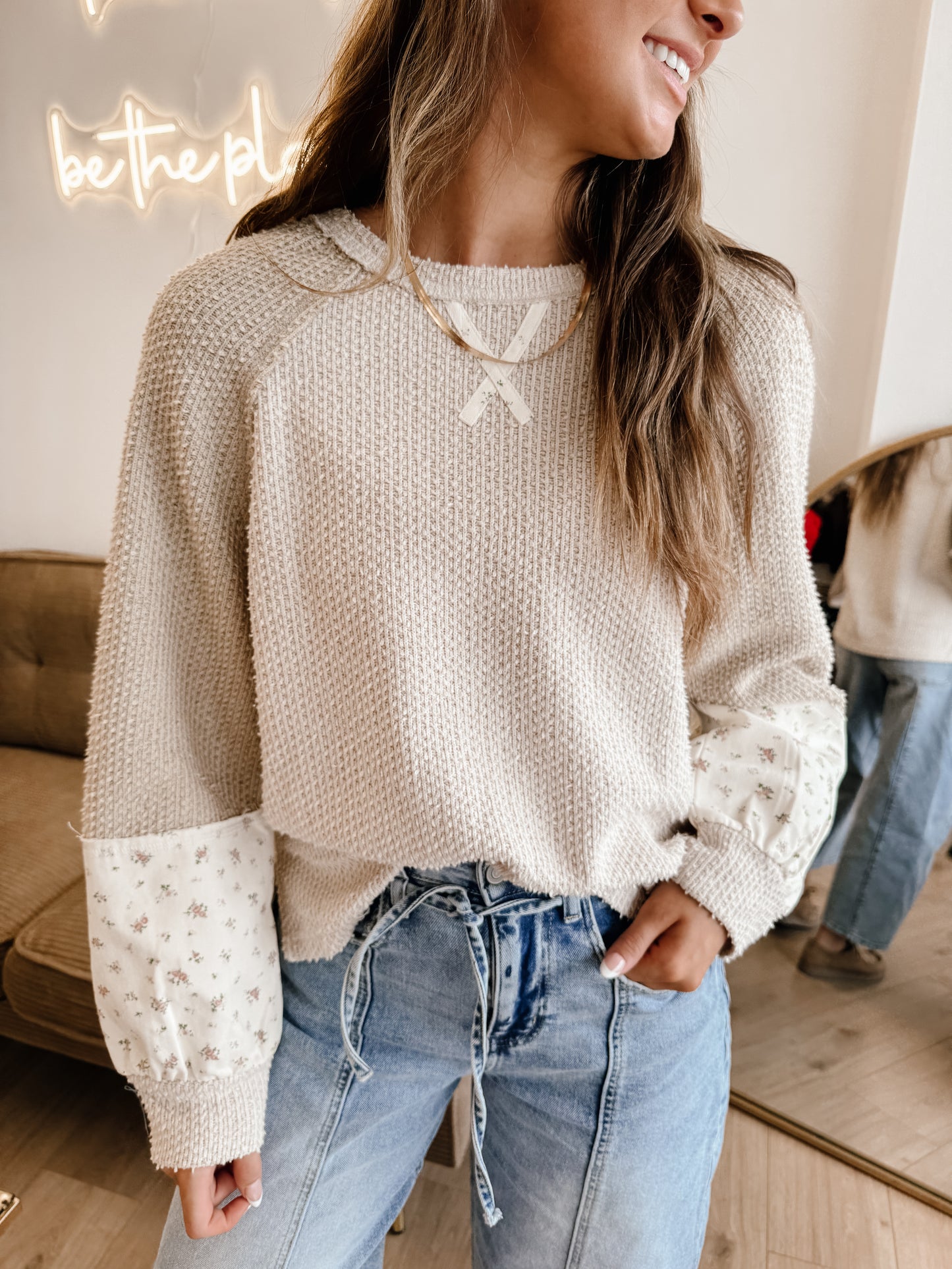 Raglan Sleeve Color Block Casual Textured Knit Top