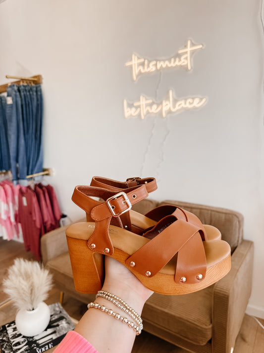 Cross-strap Platform Block Heel Sandals