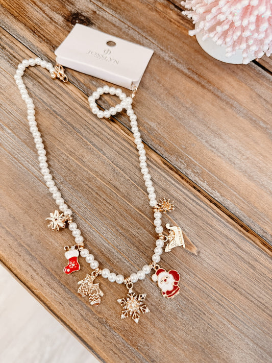 Pearl Chain Necklace With Christmas Charms