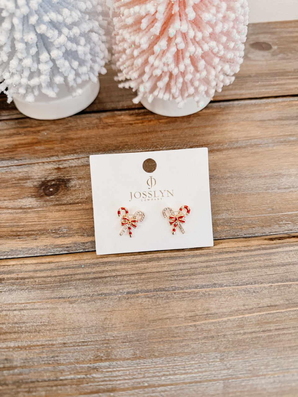 Christmas Candy Cane Rhinestone Bow Earrings