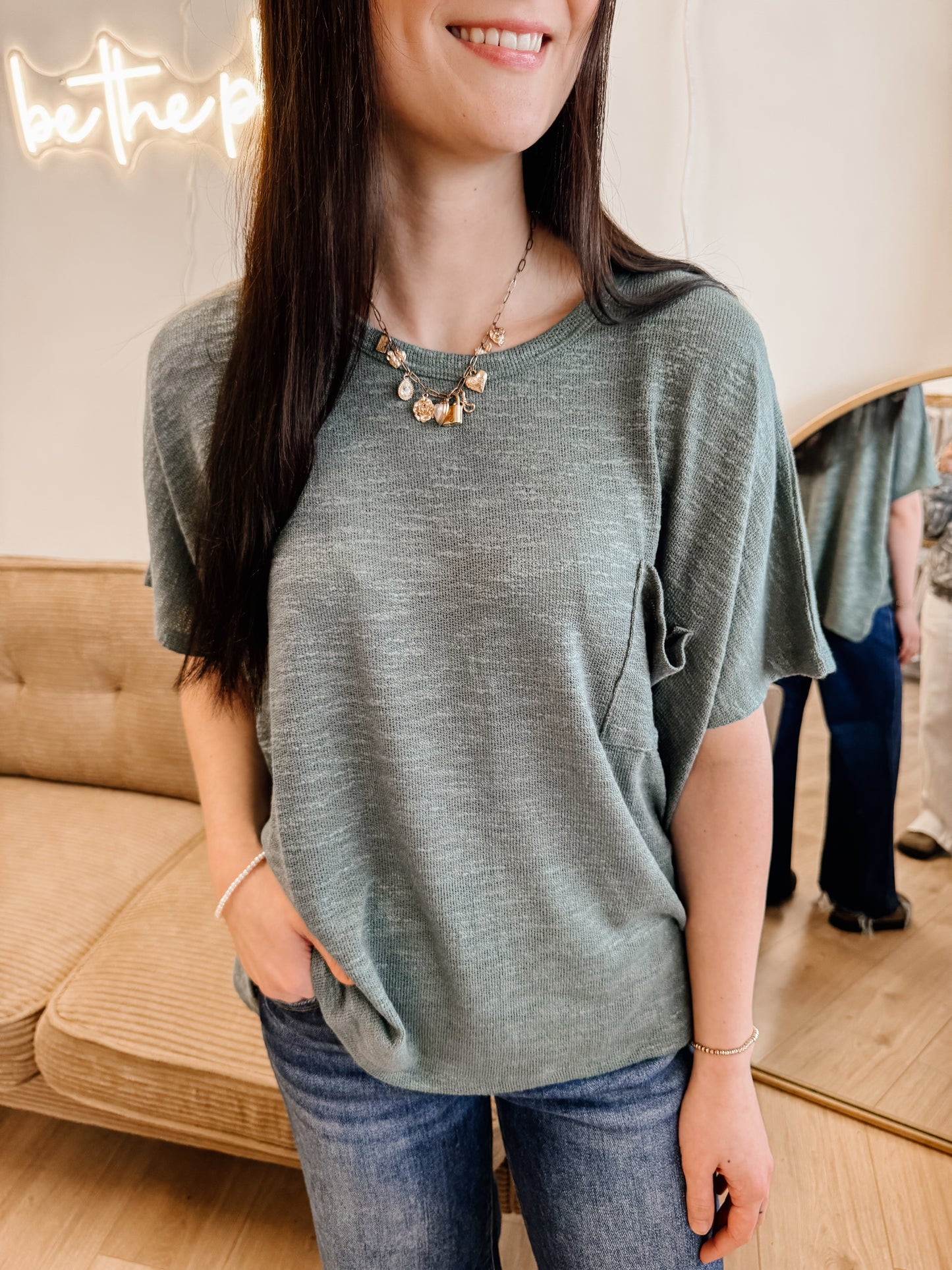 Oversized Slub Hacci Top With Pocket