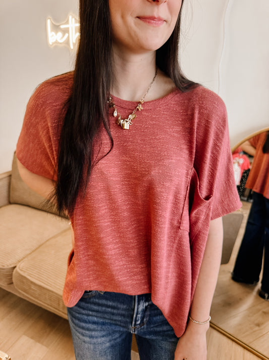 Oversized Slub Hacci Top With Pocket