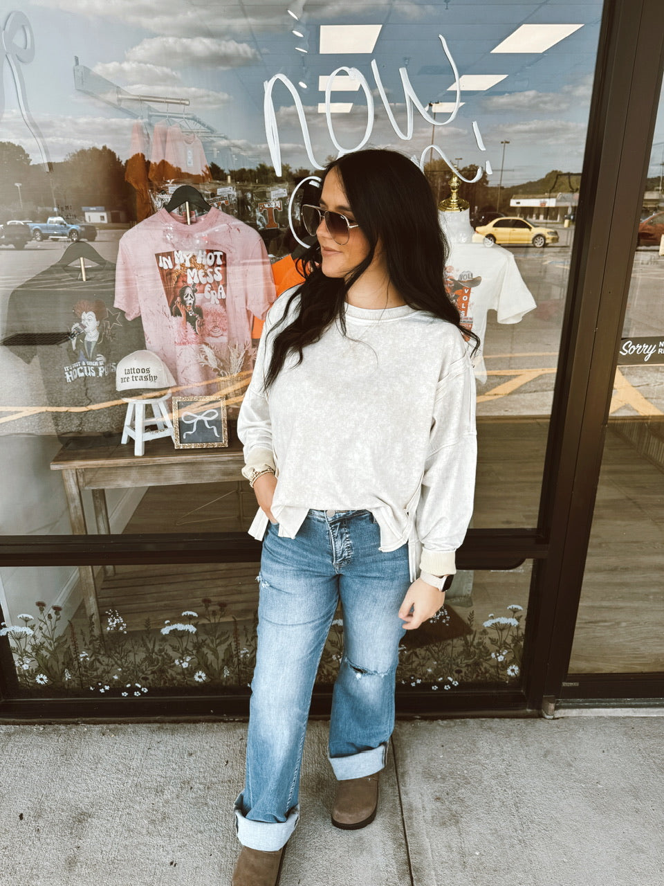 Washed Extended Shoulder Knit Top (S-3XL)