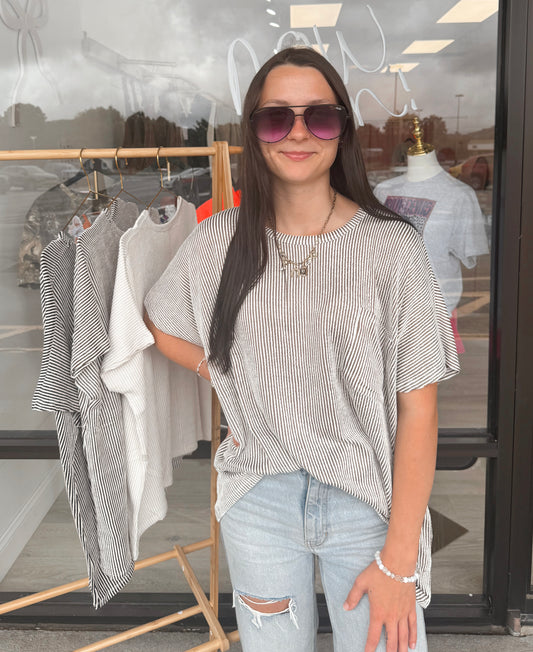 Corded Rib Oversized Short Sleeve Top