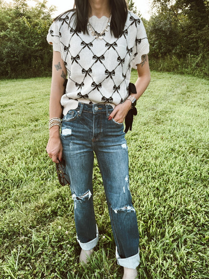 RISEN High Rise Straight Knee Distressed Jeans