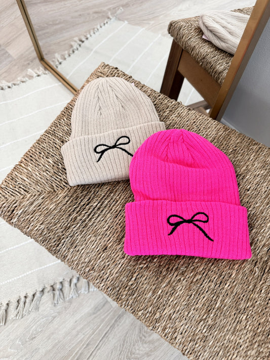 Coquette Bow Embroidered Knitted Beanie