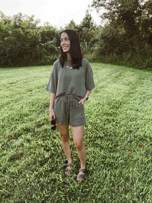 Corded Rib Short Sleeve Tee & Short Pants Set