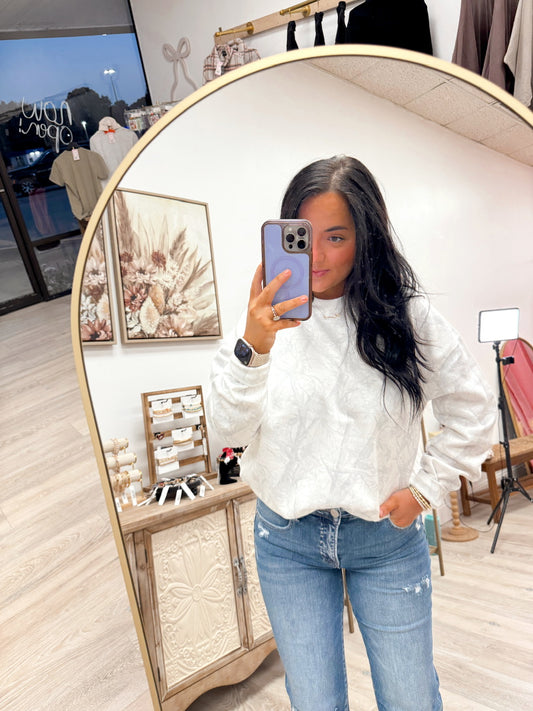 White Fleece Camo Relaxed Fit Crew Neck Sweatshirt