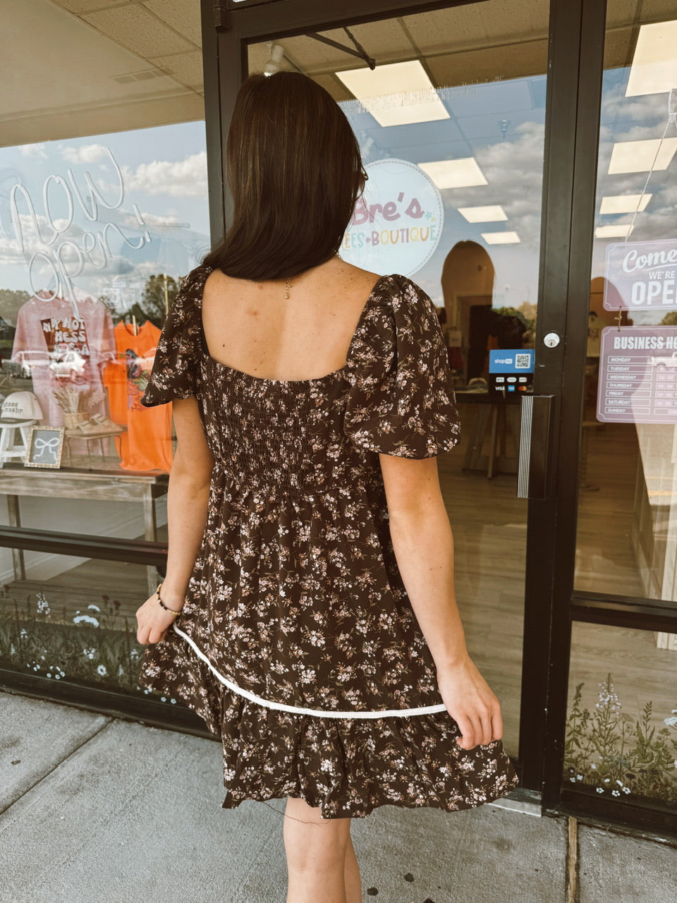 Floral Contrast Trim Detail Puffsleeves Mini Dress