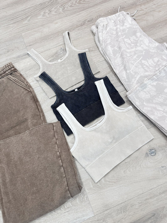 Washed Ribbed Seamless With Bra Pads