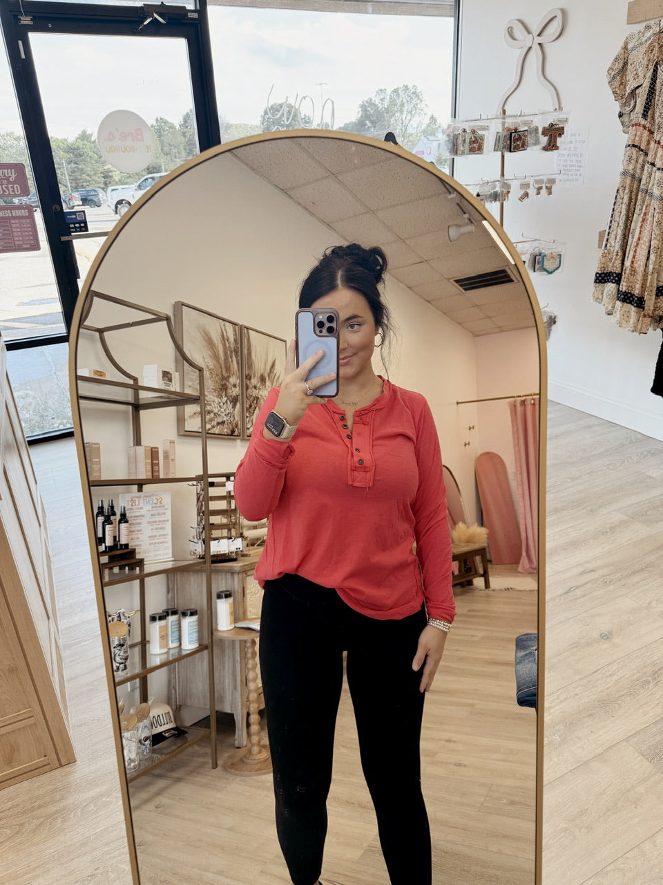 Thumb Hole Cuffs Button Closure Long Sleeve Top
