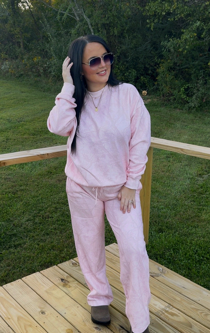 Pink Fleece Camo Straight Leg Sweatpants