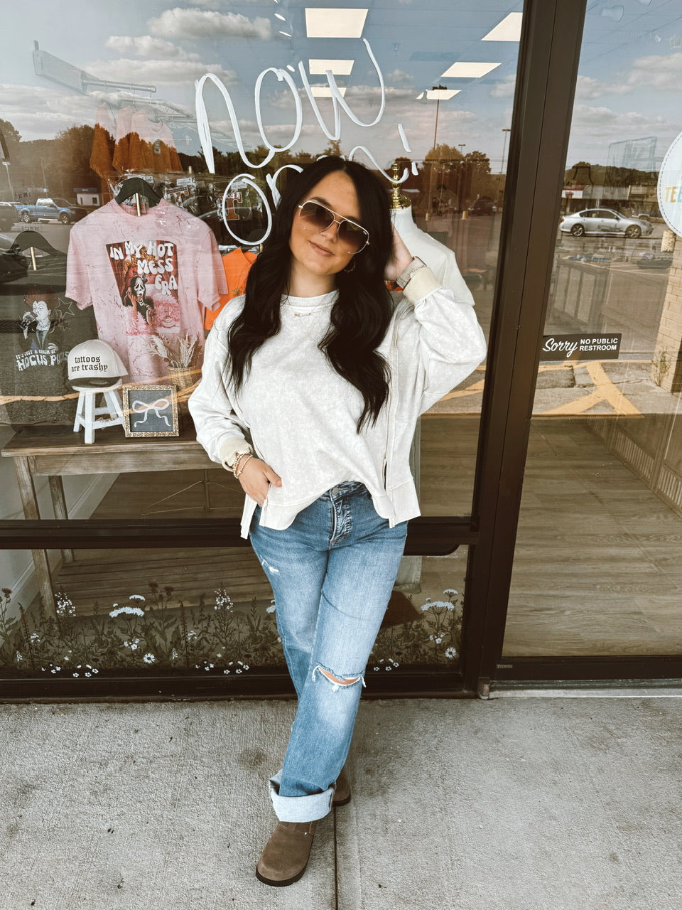 Washed Extended Shoulder Knit Top (S-3XL)