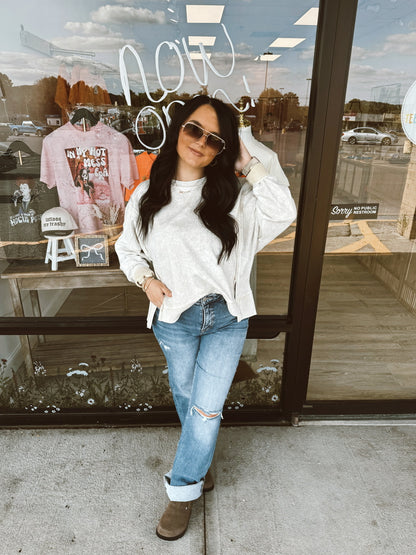 Washed Extended Shoulder Knit Top (S-3XL)