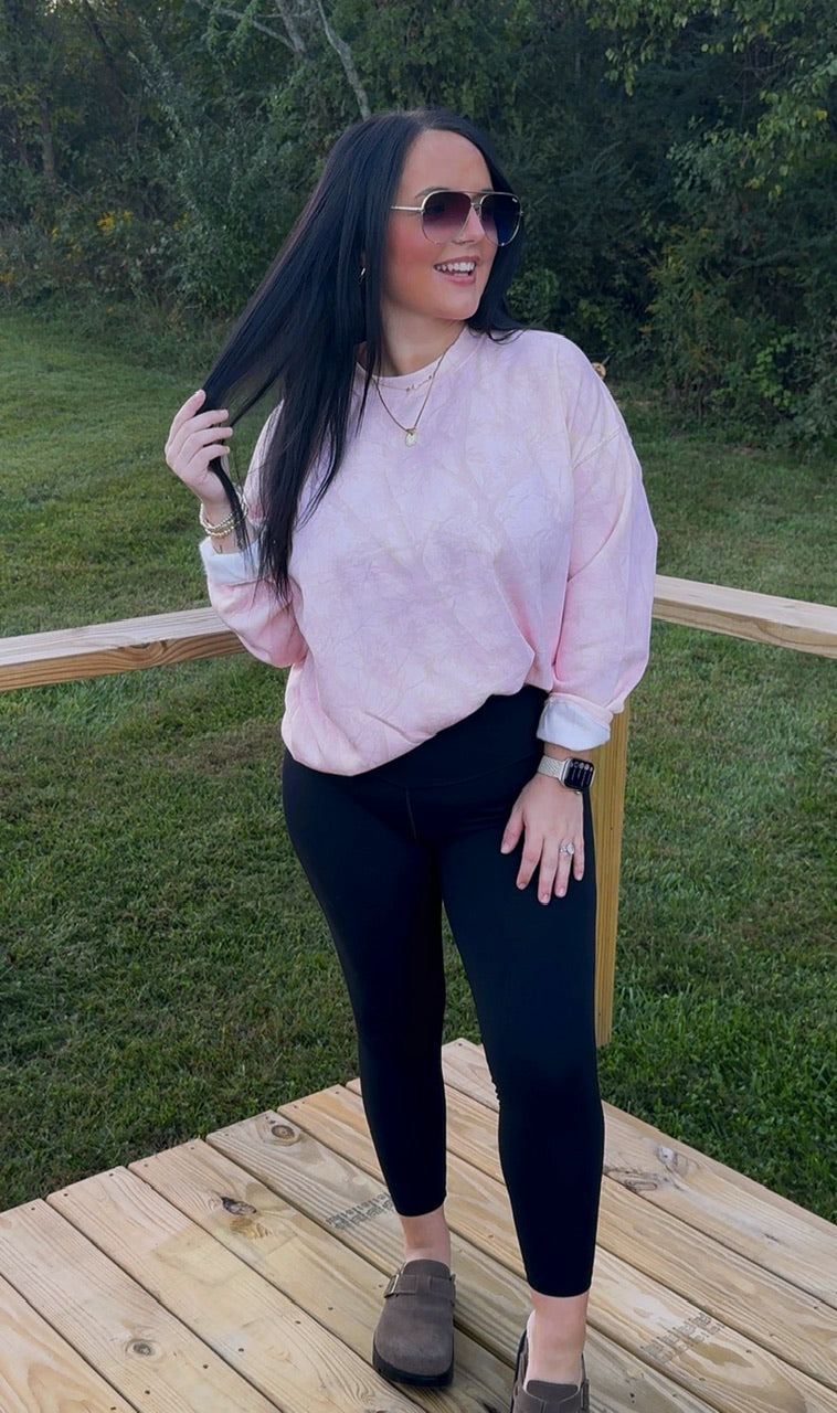 Pink Fleece Camo Relaxed Fit Crew Neck Sweatshirt