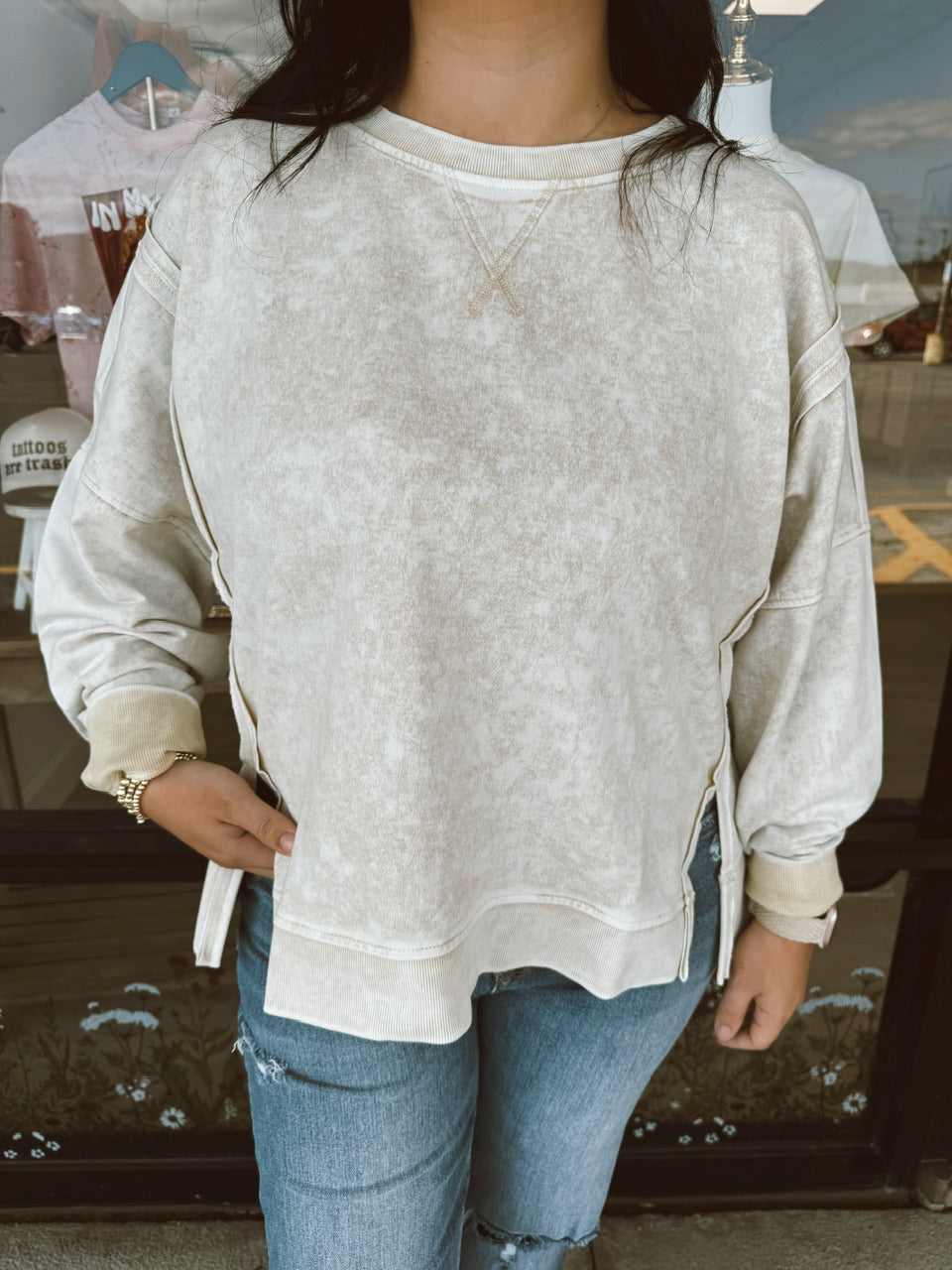 Washed Extended Shoulder Knit Top (S-3XL)