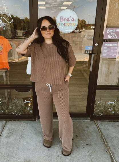 Raised Rib Short Sleeve Tee & Pants Set (4 colors) **READ DESCRIPTION**