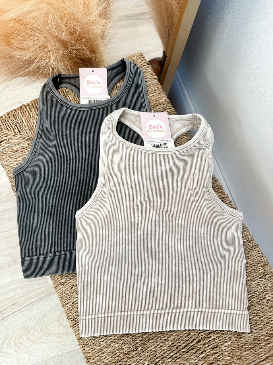 Washed Ribbed Seamless Cropped Tank Top W Bra Pads